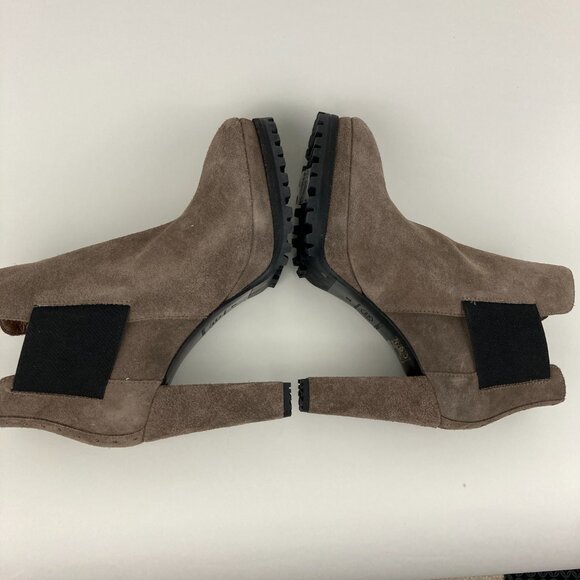 NWT All Saints Studded Sarris Suede Ankle Booties Size 6 Taupe Heels Almond Toe - Picture 6 of 11